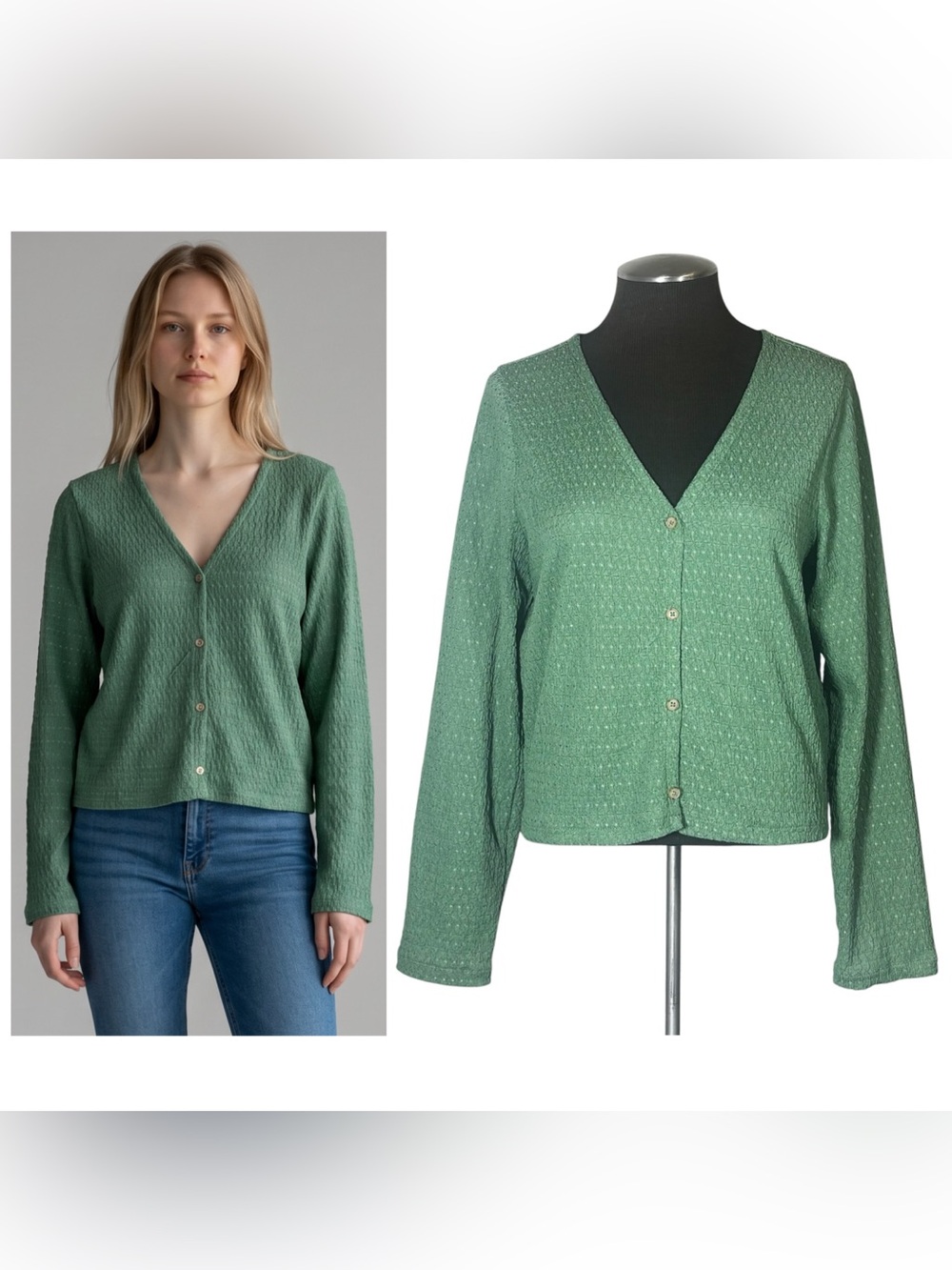Madewell – Crinkle Textured Long Sleeve Button Lightweight Cardigan – Large